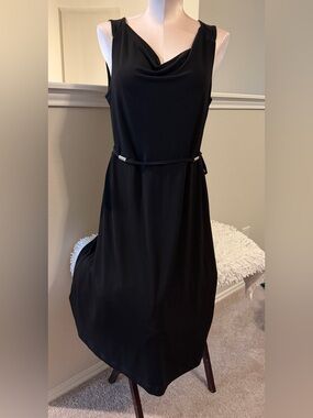 212 Collection Black Sleeveless Cowl Neck Midi Dress